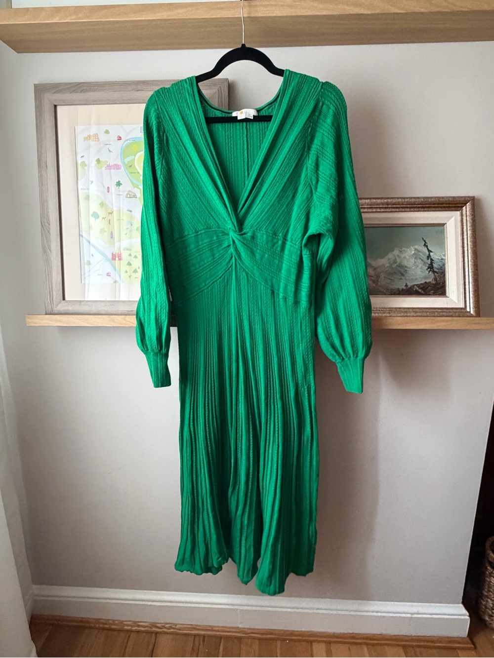 Boden Bright Green V-Neck Long Sleeve Midi Dress